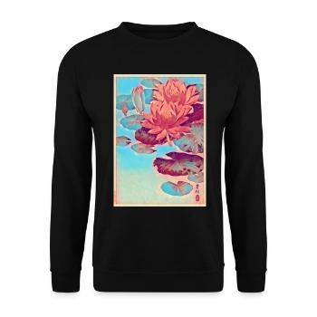 Seerosen Japanische Kunst - Unisex Pullover - Schwarz - Vorne - Alina (178cm) & Michal (187cm)