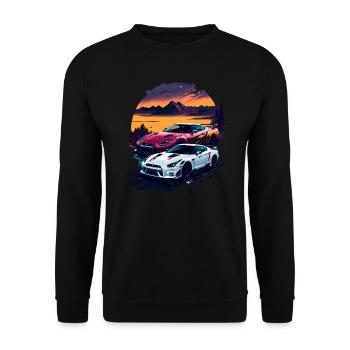 Klassischer Sportwagen - Unisex Pullover - Schwarz - Vorne - Alina (178cm) & Michal (187cm)