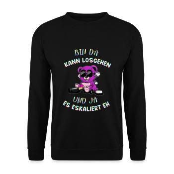 Party Festival Outfit es eskaliert eh Teddy Bär - Unisex Pullover - Schwarz - Vorne - Alina (178cm) & Michal (187cm)