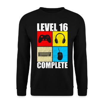 16. Geburtstag Gaming Level Complete Geschenk - Unisex Pullover - Schwarz - Vorne - Alina (178cm) & Michal (187cm)