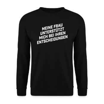 Frau unterstützt mich bei Ihren Entscheidungen - Unisex Pullover - Schwarz - Vorne - Alina (178cm) & Michal (187cm)