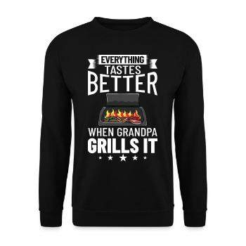 Opa Grillen BBQ Grill Griller Großvater Opi - Unisex Pullover - Schwarz - Vorne - Alina (178cm) & Michal (187cm)