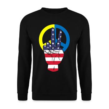 Amerika Flagge Friedenszeichen Ukraine Flagge - Unisex Pullover - Schwarz - Vorne - Alina (178cm) & Michal (187cm)