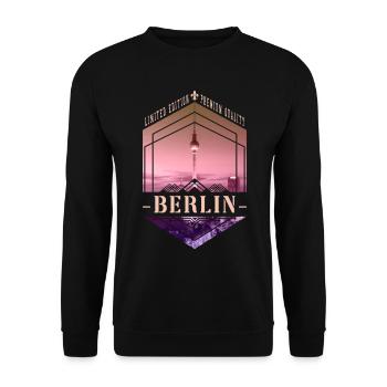 Berlin Deutschland Stadt Skyline Heimat Liebe - Unisex Pullover - Schwarz - Vorne - Alina (178cm) & Michal (187cm)