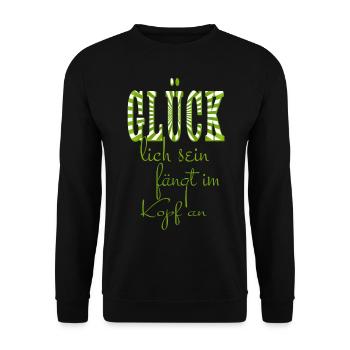 glücklich sein fängt im Kopf an - Unisex Pullover - Schwarz - Vorne - Alina (178cm) & Michal (187cm)