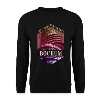 Bochum Deutschland Stadt Skyline Heimat Liebe - Unisex Pullover - Schwarz - Vorne - Alina (178cm) & Michal (187cm)