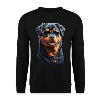 Aesthetically cool Rottweiler dog with sunglasses - Unisex Sweatshirt - black - Front - Alina (178cm) & Michal (187cm)