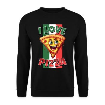 I Love Pizza Pizzastück Gesicht Lacht Pizzeria - Unisex Pullover - Schwarz - Vorne - Alina (178cm) & Michal (187cm)