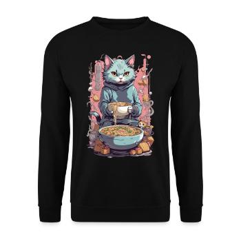 Chat Chef Ramen Japon Nourriture Les chats adorent - Sweat-shirt Unisexe - noir - Devant - Alina (178cm) & Michal (187cm)