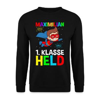 Schoolchild Maximilian 1st Grade Hero - Unisex Sweatshirt - black - Front - Alina (178cm) & Michal (187cm)