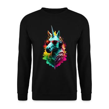 Einhorn Pony cool: Neon Party Sommer - Unisex Pullover - Schwarz - Vorne - Alina (178cm) & Michal (187cm)