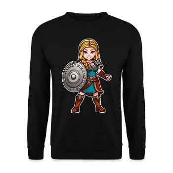 Stolze Wikingerin Germanin Schildmaid Comic Style - Unisex Pullover - Schwarz - Vorne - Alina (178cm) & Michal (187cm)