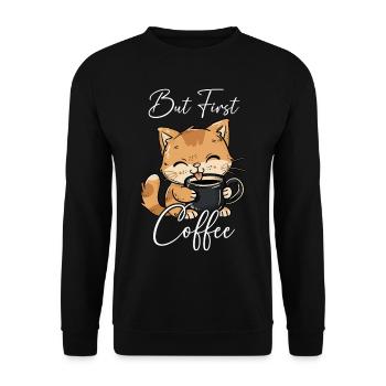 Chat Café Mais Premier Café Matin Grouch Drôle - Sweat-shirt Unisexe - noir - Devant - Alina (178cm) & Michal (187cm)