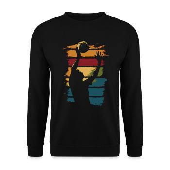 Volleyball Vintage Silhouette Volleyballspieler - Unisex Pullover - Schwarz - Vorne - Alina (178cm) & Michal (187cm)