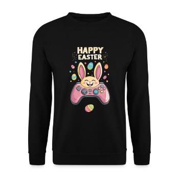 Ostern Gaming Hase Osterhase Controller - Unisex Pullover - Schwarz - Vorne - Alina (178cm) & Michal (187cm)