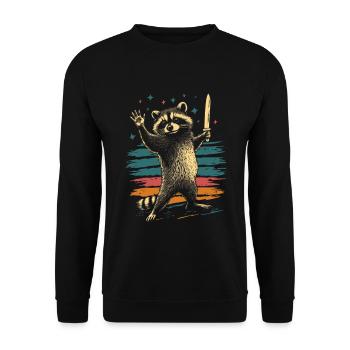 Lustiger Waschbär mit Messer - Unisex Pullover - Schwarz - Vorne - Alina (178cm) & Michal (187cm)