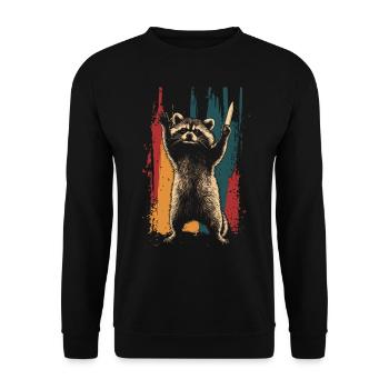 Frecher Waschbär mit Messer - Unisex Pullover - Schwarz - Vorne - Alina (178cm) & Michal (187cm)