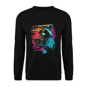 Raccoon with sunglasses and camera - Unisex Sweatshirt - black - Front - Alina (178cm) & Michal (187cm)