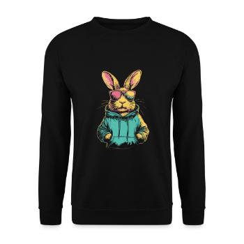 Lapin avec des lunettes de soleil vintage - Sweat-shirt Unisexe - noir - Devant - Alina (178cm) & Michal (187cm)