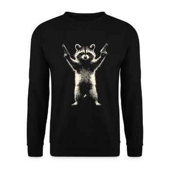 Vilain raton laveur avec 2 pistolets - Sweat-shirt Unisexe - noir - Devant - Alina (178cm) & Michal (187cm)
