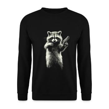 Raccoon with pistol - Unisex Sweatshirt - black - Front - Alina (178cm) & Michal (187cm)