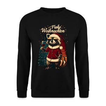 Raton laveur avec verre de vin à Noël - Sweat-shirt Unisexe - noir - Devant - Alina (178cm) & Michal (187cm)