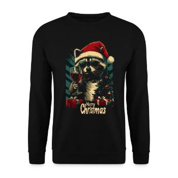 Weihnachten Wein Waschbär - Unisex Pullover - Schwarz - Vorne - Alina (178cm) & Michal (187cm)