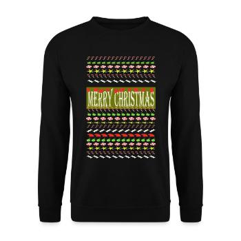 Festliches Weihnachtsmuster mit Santa Hüten - Unisex Pullover - Schwarz - Vorne - Alina (178cm) & Michal (187cm)