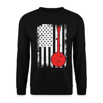 USA Patriotischer Banjospieler - Unisex Pullover - Schwarz - Vorne - Alina (178cm) & Michal (187cm)