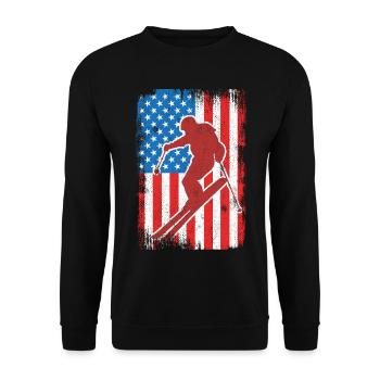 USA Patriotischer Skifahrer - Unisex Pullover - Schwarz - Vorne - Alina (178cm) & Michal (187cm)