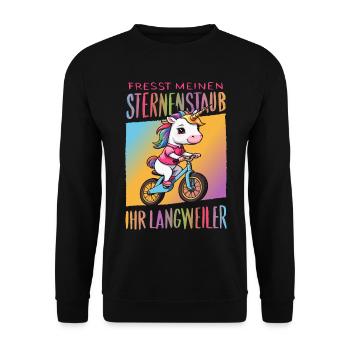 Süßes Einhorn auf Fahrrad - Unisex Pullover - Schwarz - Vorne - Alina (178cm) & Michal (187cm)