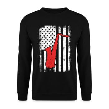 Patriotischer US Saxophonist - Unisex Pullover - Schwarz - Vorne - Alina (178cm) & Michal (187cm)