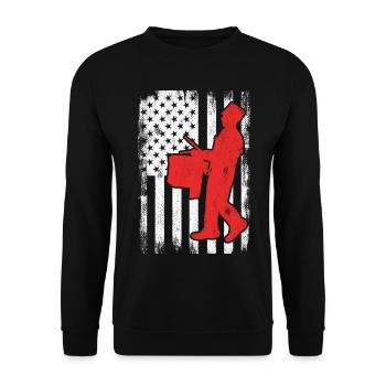USA Patriotischer Trommelspieler - Unisex Pullover - Schwarz - Vorne - Alina (178cm) & Michal (187cm)