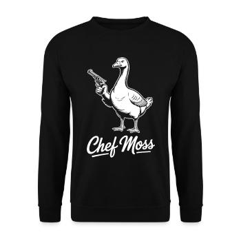 Cheffmoss Gans mit Pistole für starke Frauen - Unisex Pullover - Schwarz - Vorne - Alina (178cm) & Michal (187cm)