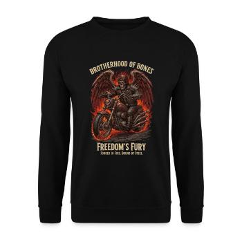Biker Skelett, Motorrad und Flammen - Halloween - Unisex Pullover - Schwarz - Vorne - Alina (178cm) & Michal (187cm)