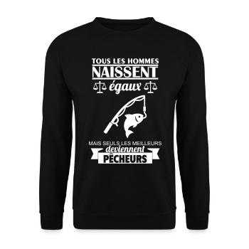 All men are born equal fisherman Fishing - Unisex Sweatshirt - black - Front - Alina (178cm) & Michal (187cm)