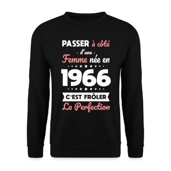 Born in 1966 – Coming close to perfection - Unisex Sweatshirt - black - Front - Alina (178cm) & Michal (187cm)