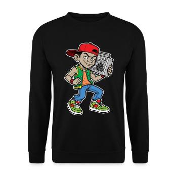Hip-Hop-Kid der 1980er Jahre mit Boombox - Unisex Pullover - Schwarz - Vorne - Alina (178cm) & Michal (187cm)
