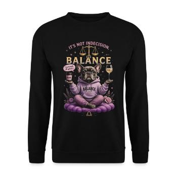 Bulldog Zen Humor – Waage-Tierkreis - Unisex Pullover - Schwarz - Vorne - Alina (178cm) & Michal (187cm)