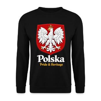 Polska Pride & Heritage – Polen Wappen T-Shirt - Unisex Pullover - Schwarz - Vorne - Alina (178cm) & Michal (187cm)
