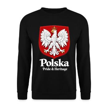 Polska Pride & Heritage – Polen Wappen T-Shirt - Unisex Pullover - Schwarz - Vorne - Alina (178cm) & Michal (187cm)