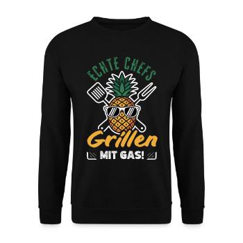 Echte Chefs Grillen Mit Gas Lustiger Gasgrill BBQ - Unisex Pullover - Schwarz - Vorne - Alina (178cm) & Michal (187cm)