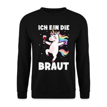 Ich Bin Die Braut Jga Einhorn Wein Brautparty - Unisex Pullover - Schwarz - Vorne - Alina (178cm) & Michal (187cm)