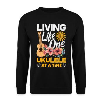 Lustiges Ukulele Designs Und Sprüche - Unisex Pullover - Schwarz - Vorne - Alina (178cm) & Michal (187cm)