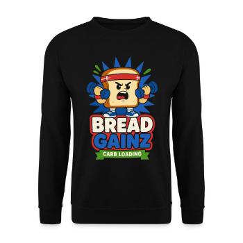 Bread Gainz – Lustiges Carb Loading Workout - Unisex Pullover - Schwarz - Vorne - Alina (178cm) & Michal (187cm)