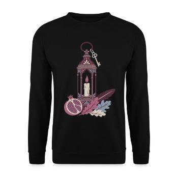 Herbst Laterne - Mystisches Herbstmotiv - Unisex Pullover - Schwarz - Vorne - Alina (178cm) & Michal (187cm)