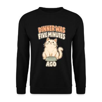 Hungrige Katze vor dem leeren Napf - Unisex Pullover - Schwarz - Vorne - Alina (178cm) & Michal (187cm)