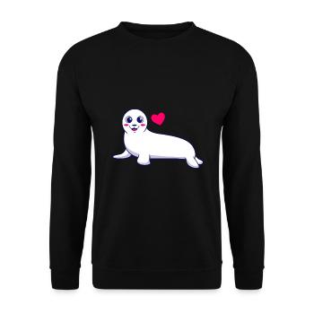 Seehund Robben Baby als Geschenk für Kids - Unisex Pullover - Schwarz - Vorne - Alina (178cm) & Michal (187cm)