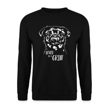 Loved by a Griff Hundespruch Zwerggriffon Wilsigns - Unisex Pullover - Schwarz - Vorne - Alina (178cm) & Michal (187cm)