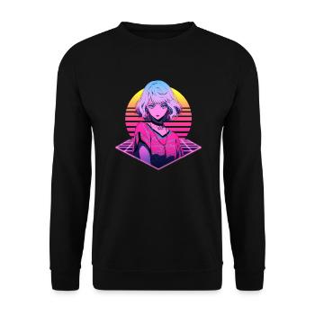 Retro Wave Anime Girl des années 80 - Chemise d’anime - Sweat-shirt Unisexe - noir - Devant - Alina (178cm) & Michal (187cm)